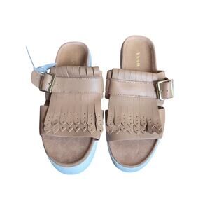 NWOB Vionic Splendid Fillmore Tan Leather Slide Platform Sandals Sz 8